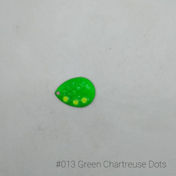 #013 Green Chartreuse Dots W/Hot Pink Back Size 5 3pk Krankie Lure Colorado Blades