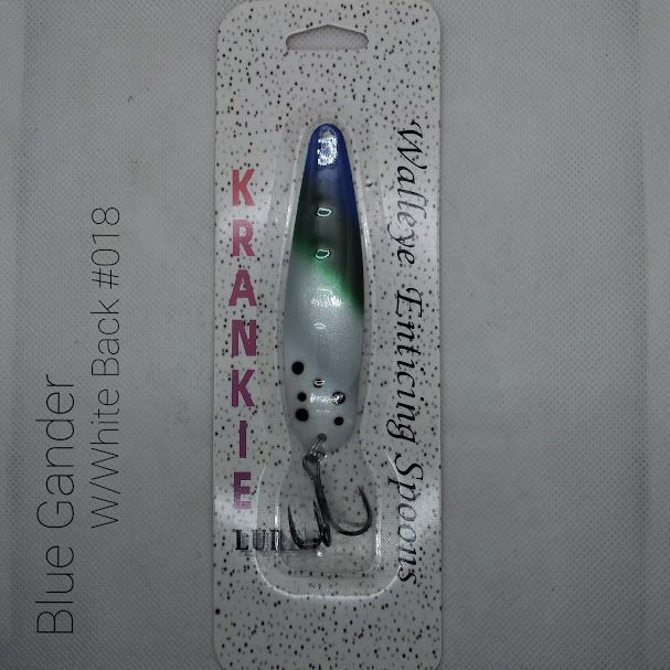 #018 Blue Gander W/White Back 3-3/4" Walleye Enticing Krankie Spoon