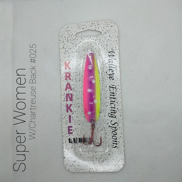 #025 Super Women W/Chartreuse Back Waleye Enticing Krankie Spoon