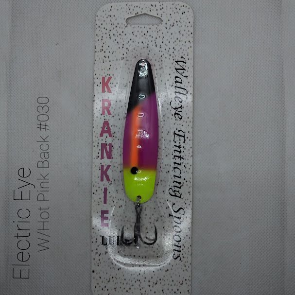 #030 Electric Eye W/Hot Pink Back 3-3/4" Walleye Enticing Krankie Spoon