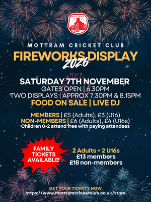 MEMBERS ADULT | 2026 Fireworks | Sat 7th Nov