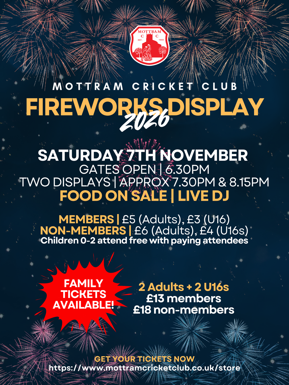 MEMBERS U16 | 2026 Fireworks | Sat 7th Nov MEMBERS U16 | 2026 Fireworks | Sat 7th Nov