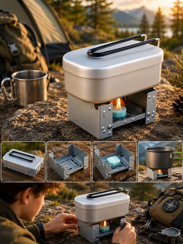 Estufa de bolsillo plegable, Mini estufa de alcohol de combustible sólido, Quemador de bolsillo portátil plegable para barbacoa de picnic