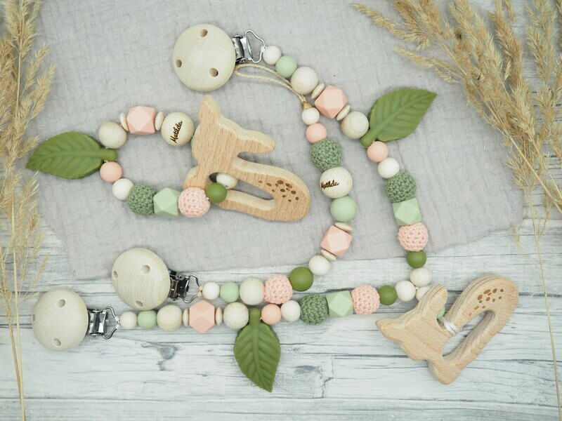 Komplettset Reh apricot, grün Komplettset Reh apricot, grün