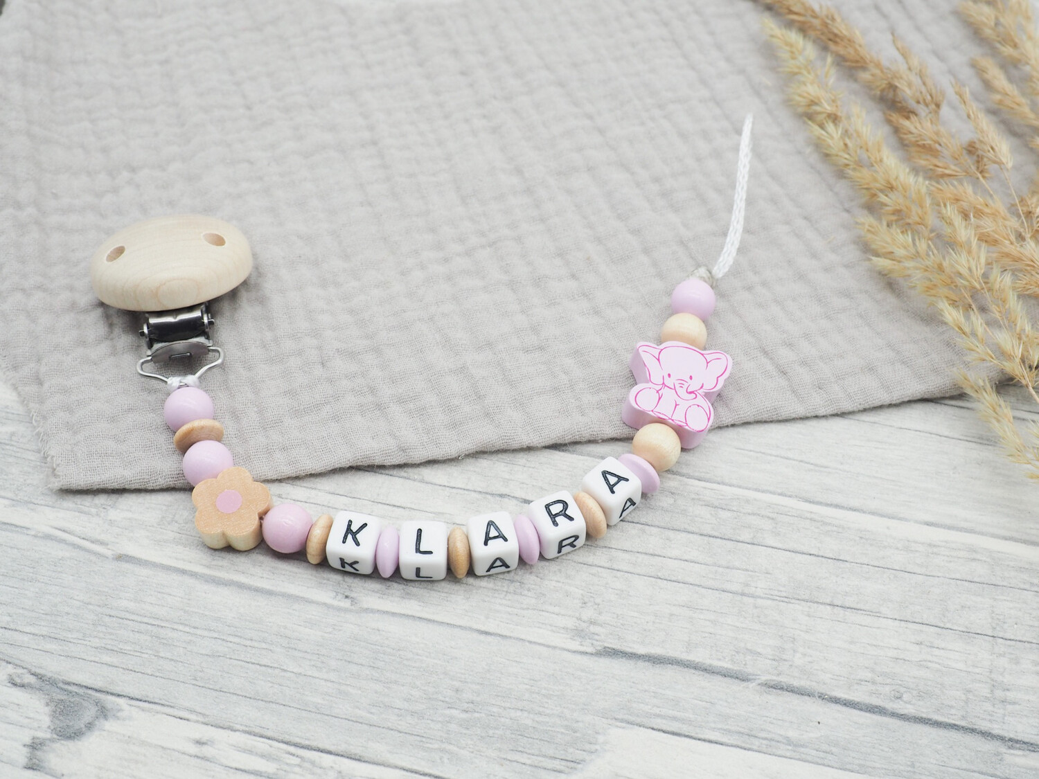 Schnullerkette Elefant, rosa