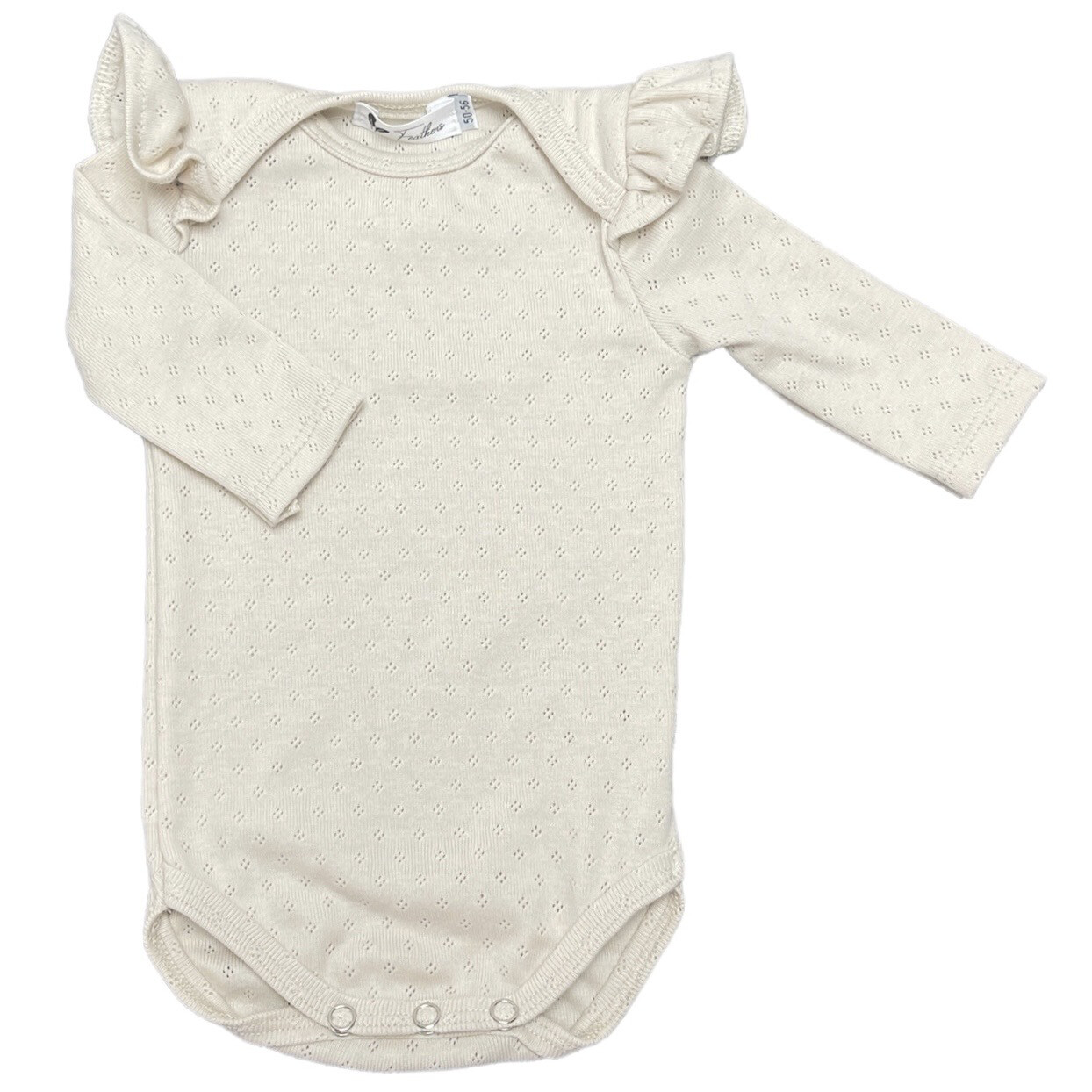 Rompertje lange mouw ruffle pointelle natural beige