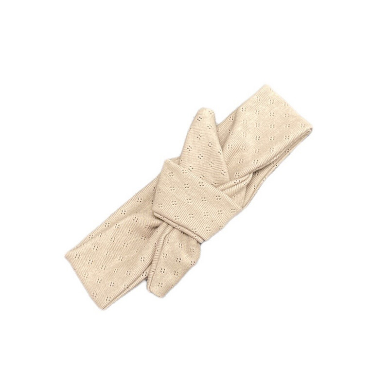 Knoophaarband pointelle dark beige