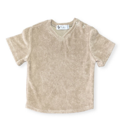 Shirt V-neck badstof sand