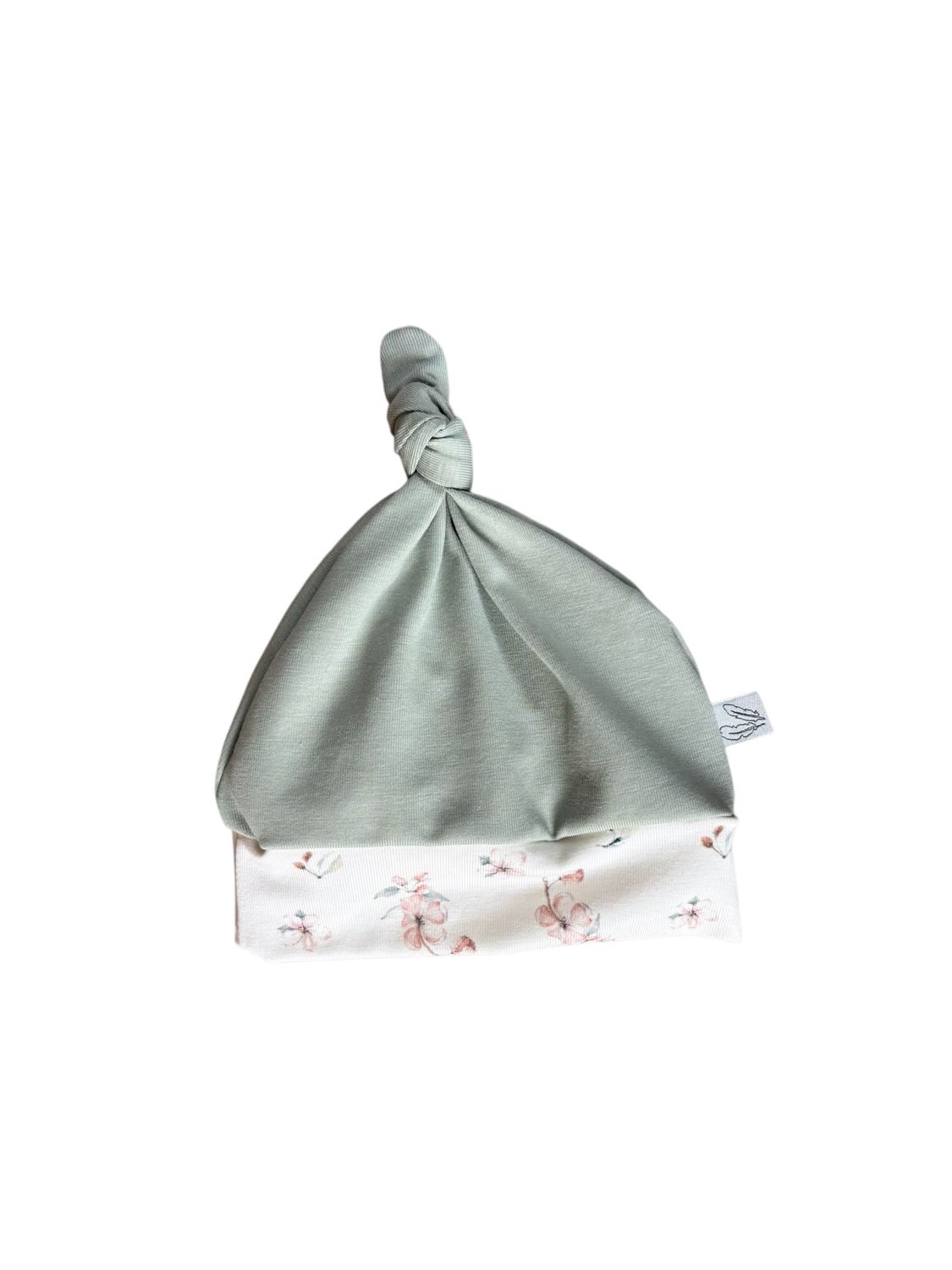 Knoopmutsje combi sea green/cherry blossom