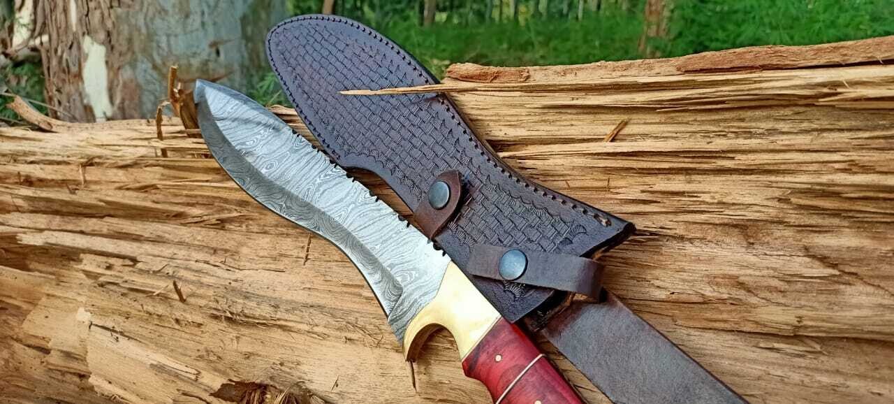 CUSTOM HANDMADE DAMASCUS STEEL KUKRI KNIFE HUNTING, CAMPING FREE LEATHER SHEATH