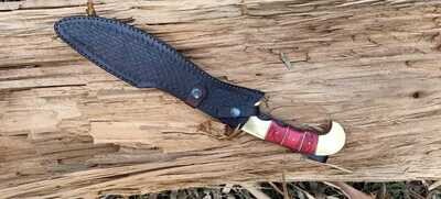 CUSTOM HANDMADE DAMASCUS STEEL KUKRI KNIFE HUNTING, CAMPING FREE LEATHER SHEATH