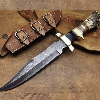 Stag Antler Damascus Hunting Knife
