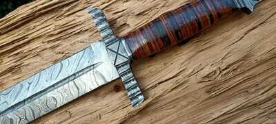 CUSTOM HANDMADE DAMASCUS STEEL MEDIVEL DAGGER SWORD, FREE SHIPING AND FREE COVER