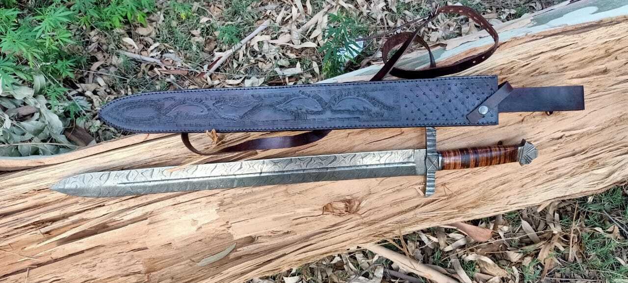 CUSTOM HANDMADE DAMASCUS STEEL MEDIVEL DAGGER SWORD, FREE SHIPING AND FREE COVER