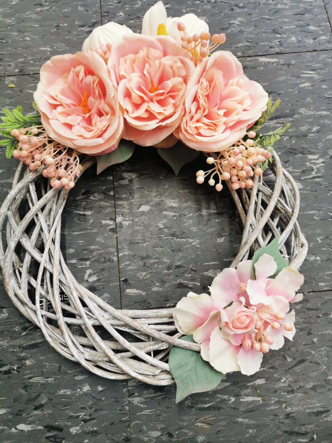 Peach Peony David Austin Handmade Wreath 30cm