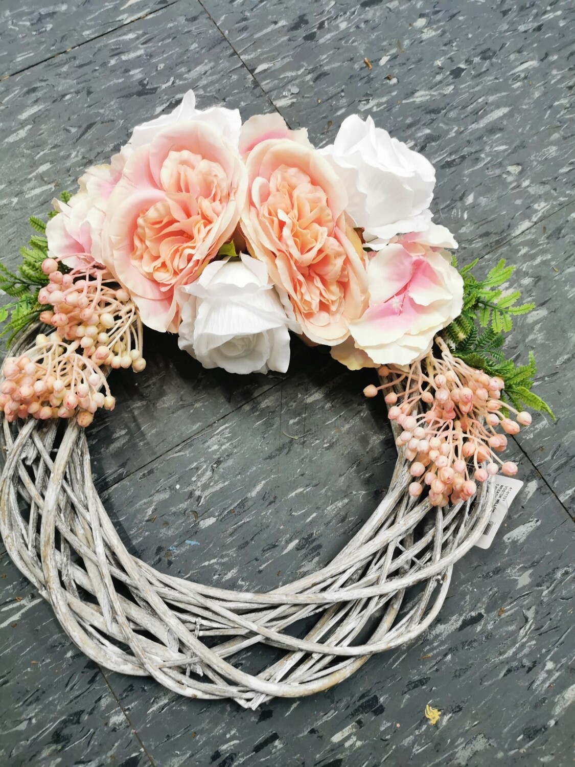 Peach And White Rose Hydrangea  Handmade Wreath 