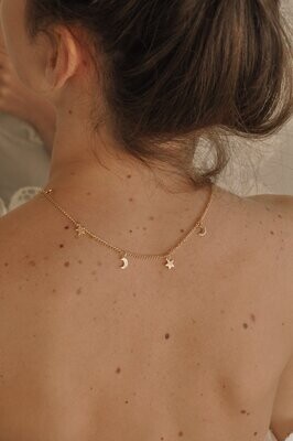 Delicate Gold Moon and Stars Necklace