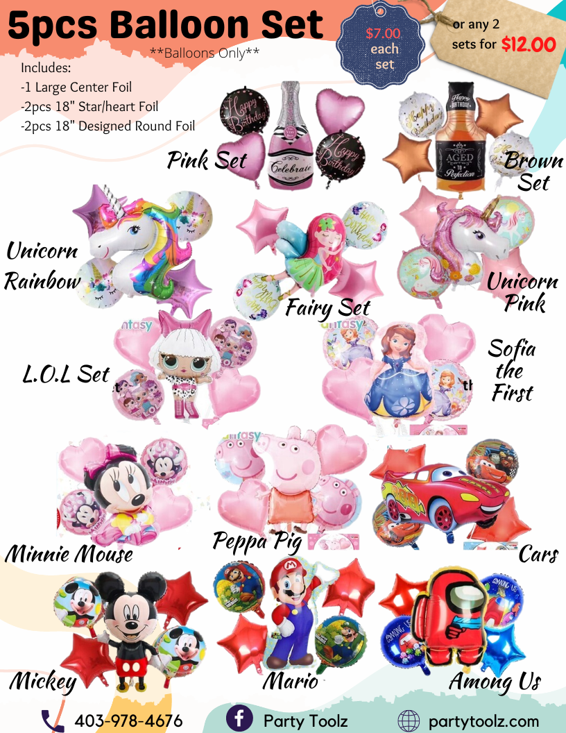 5pcs Foil Balloon Set for Kids