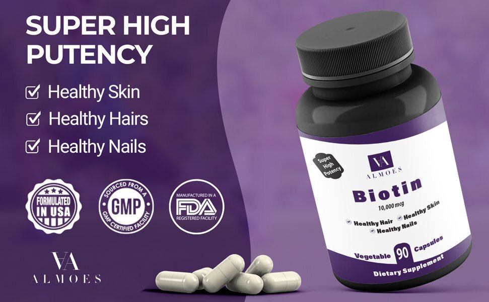 ALMOES Biotin Vitamin B Highest Potency 10,000 mcg