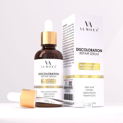 ALMOES ORGANIC Kojic Acid Serum with Vitamin C & Turmeric |Discoloration Repair Serum