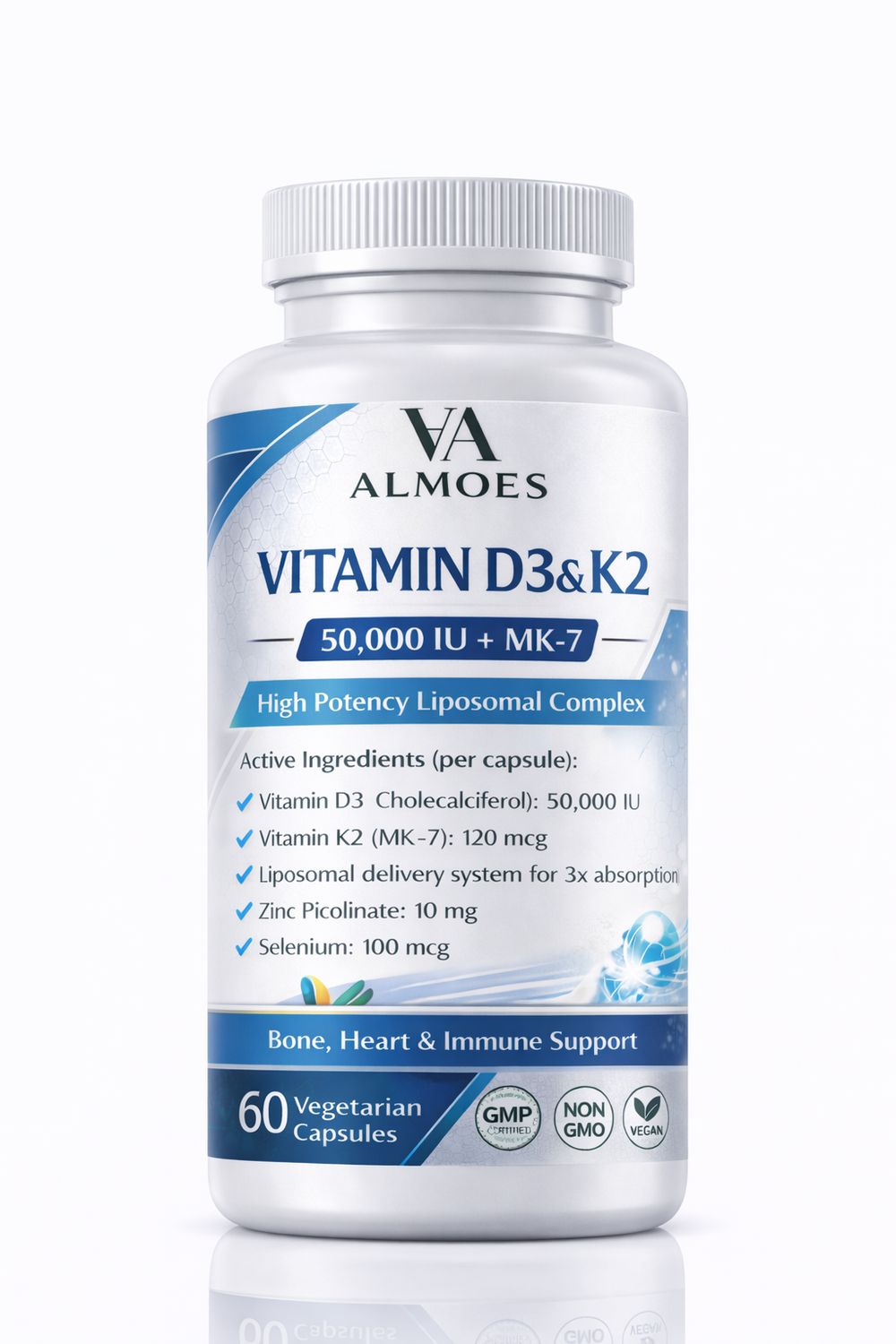 ALMOES Vitamin D3 & K2 50,000 IU + MK-7 Liposomal Complex