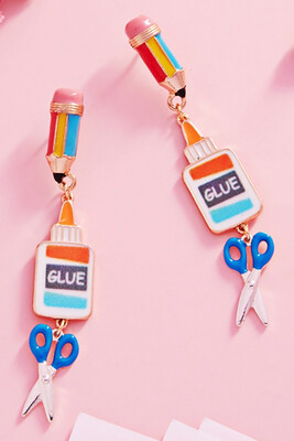 Pencil Glue Scissor Earrings