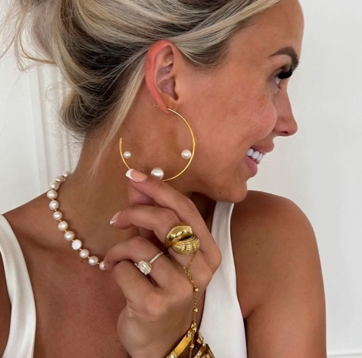 Large Pearl Hoops