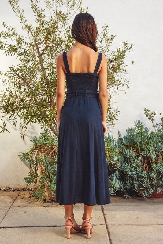 Navy Buckle Maxi Dress