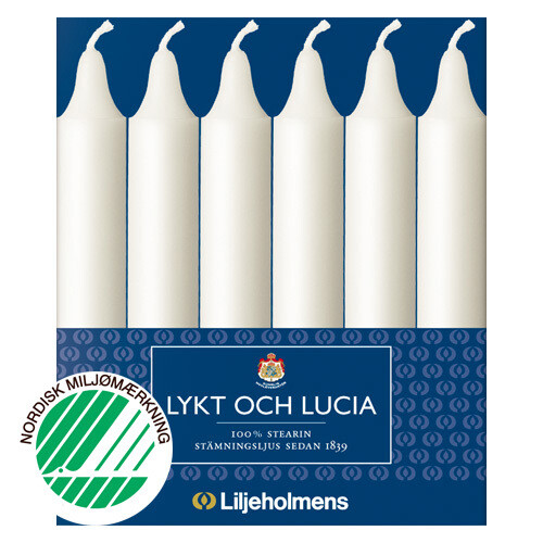 Stearin „Lykt och Lucia“ Taper Candles 6-pack White 100% pure stearin - &quot;Krone 38&quot;