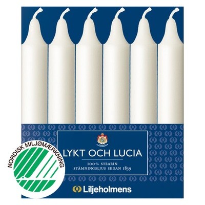 Lygte & Lucia lys 1,9 x 13,5 cm 6-pak Hvid 100% Ren stearin - Krone 38