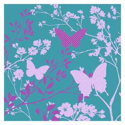 Storkøb servietter "Romantic Butterflies Turquoise" 33 x 33 cm 3-lag 240 stk.