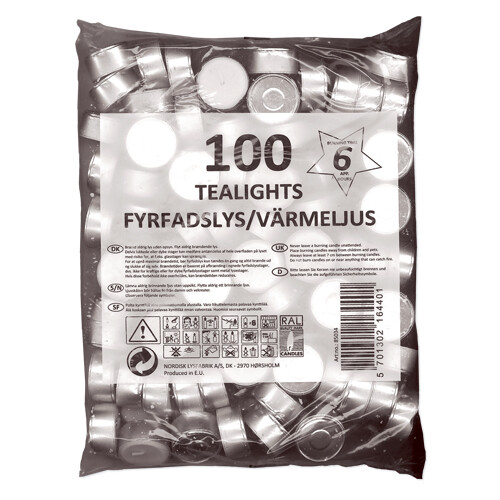 Tealights paraffin 6 hours 100 pcs.