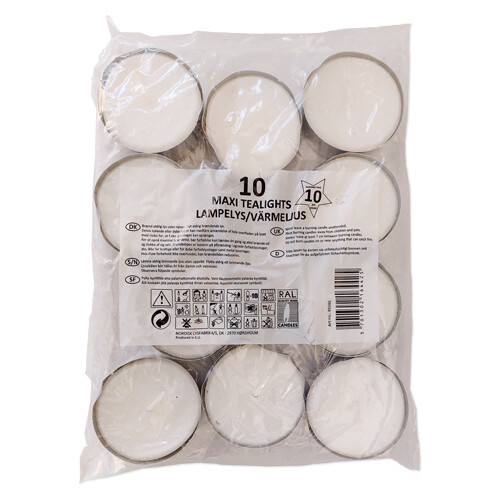Maxi tealights paraffin 10 hours 10 pcs.