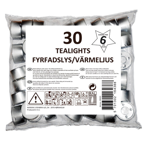Tealights paraffin 6 hours 30 pcs.