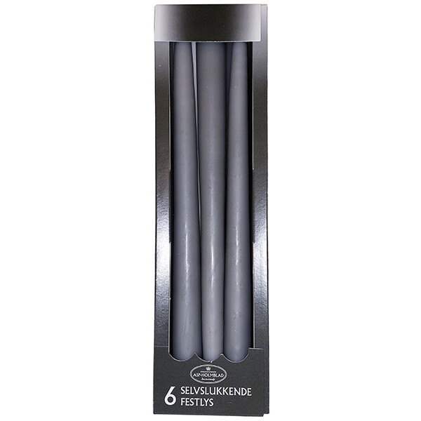 Self-extinguishing Taper candles 2.2 x 28 cm Grey