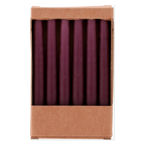 Mini Taper candles 6 pcs. dipped Aubergine &quot;Picasso&quot; 1.3 x 12 cm