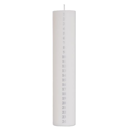 Calendar pillar candle 6.7 x 35 cm white 100% pure stearin w. silver print 1-24