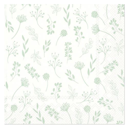 Middags servietter 3-Lag 40 x 40 cm 20 stk. “Tilda White-Dusty Green&quot;