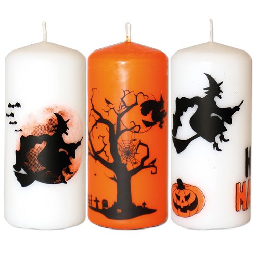 “HALLOWEEN” pillar candles 5.8 x 13 cm 3 pcs. ass.