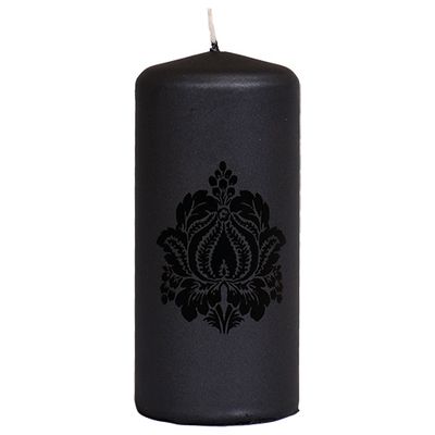 Soft Metallic pillar candle 6,8 x 15 cm - paraffin “Black Ornament"