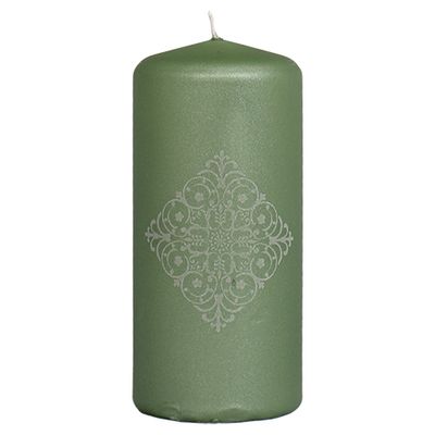 Soft Metallic pillar candle 6,8 x 15 cm - paraffin “Silver Ornament” Jadesheen