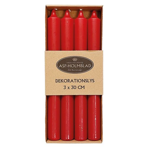 Giant candle 3 x 30 cm Deep Red paraffin 4-pack.