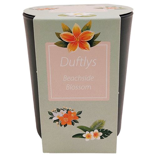 &quot;Beachside Blossom&quot; scented candle in frosted Dark Grey glass 7.4 x 8.6 cm