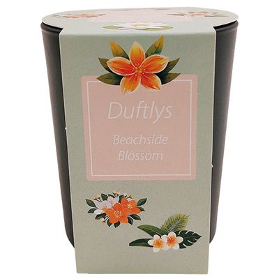 &quot;Beachside Blossom&quot; scented candle in frosted Dark Grey glass 7.4 x 8.6 cm