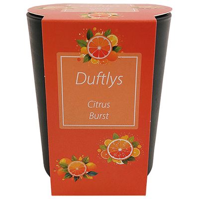 &quot;Citrus Burst&quot; scented candle in frosted Dark Grey glass 7.4 x 8.6 cm