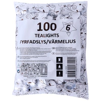 Tealights paraffin 6 hours 100 pcs.