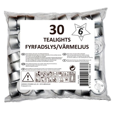 Tealights paraffin 6 hours 30 pcs.