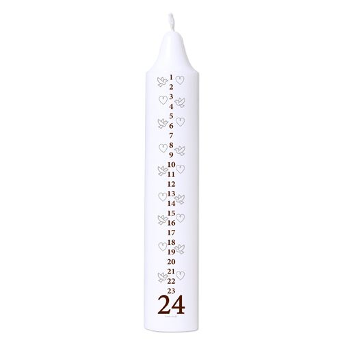 Calendar candle 5 x 27.5 cm white 100% pure stearin “Hearts &amp; Pigeons Black"