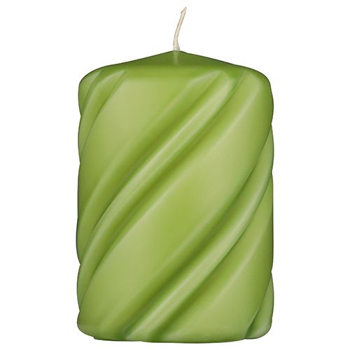 "Spiral" pillar candle 7.8 x 10 cm Dusty Green - Paraffin