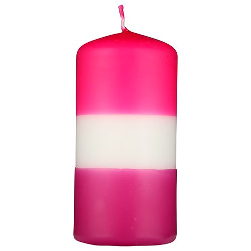 3-Colored pillar candle 5.8 x 12 cm - “Pink-White-Candy Coral"